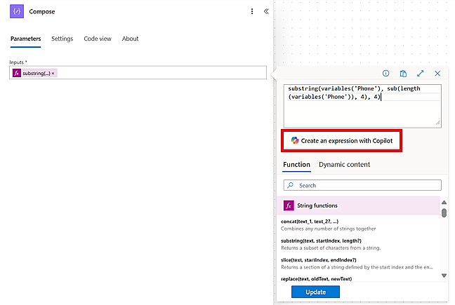 表达式和字符串函数的屏幕截图。