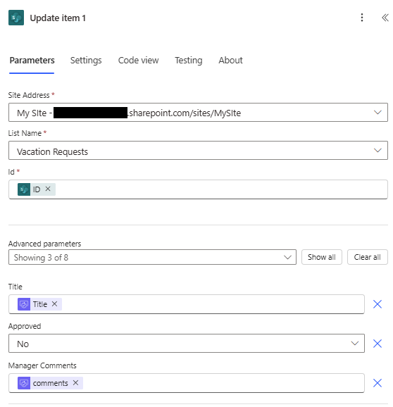 显示新设计器中被拒绝请求的更新项目配置的屏幕截图。