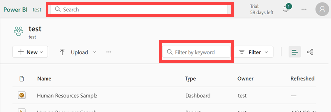 包含两个不同搜索字段的工作区的屏幕截图。