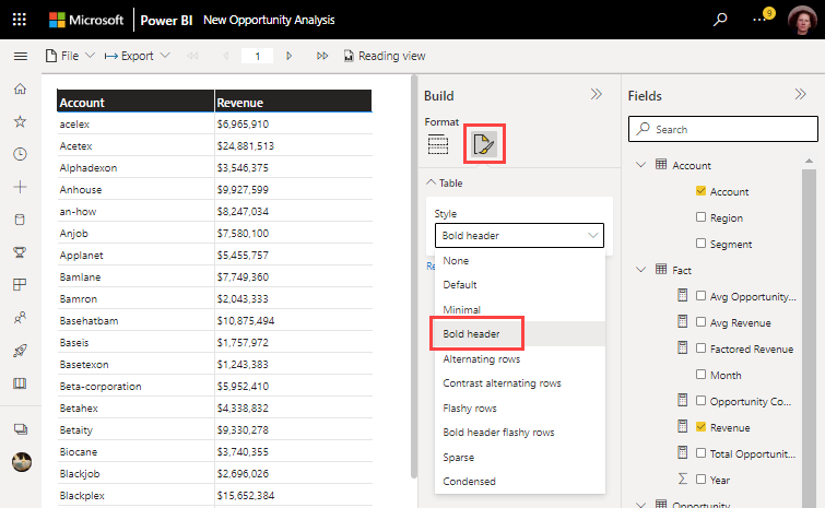 样式选项的屏幕截图。
