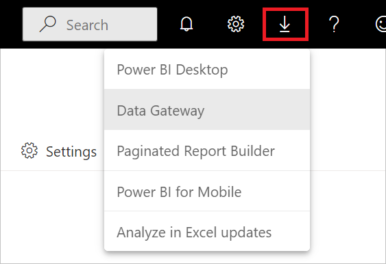 显示 Power Bi 服务中的数据网关选择的图像。