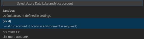 用于 Visual Studio Code 的 Data Lake 工具选择本地