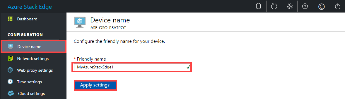 本地 Web UI“设备名称”页