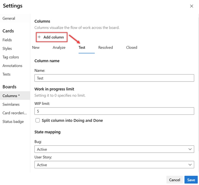 Screenshot shows highlighted Add column button.