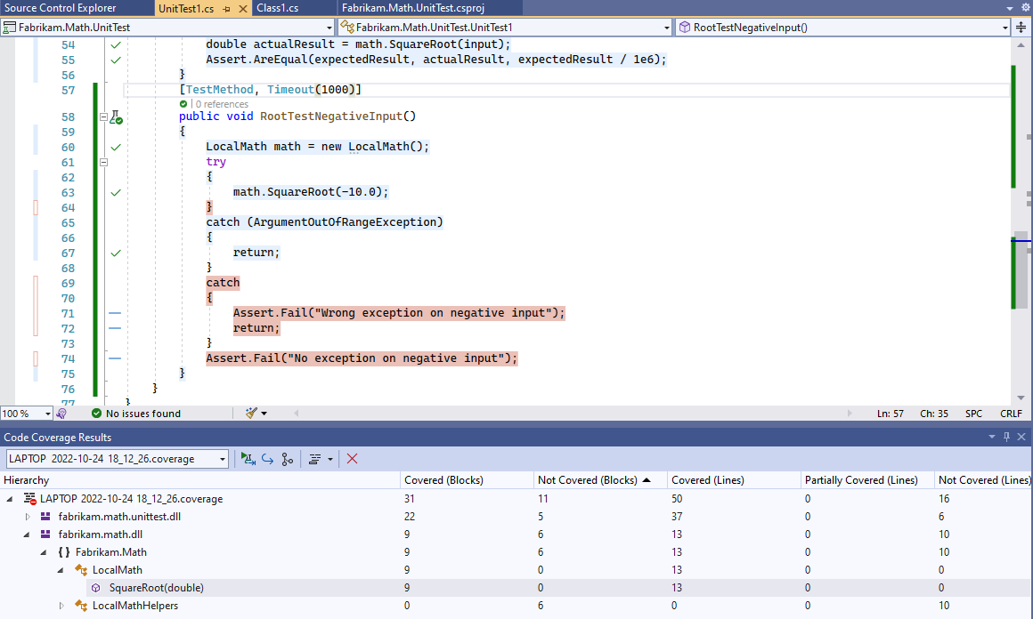 Screenshot of Code Coverage result and Show Color button.