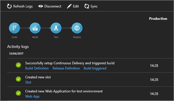 Viewing the Continuous Delivery log