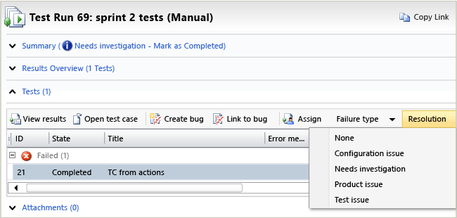 ALMT_wsa11analyseTest Analyse test run page in Microsoft Test Manager