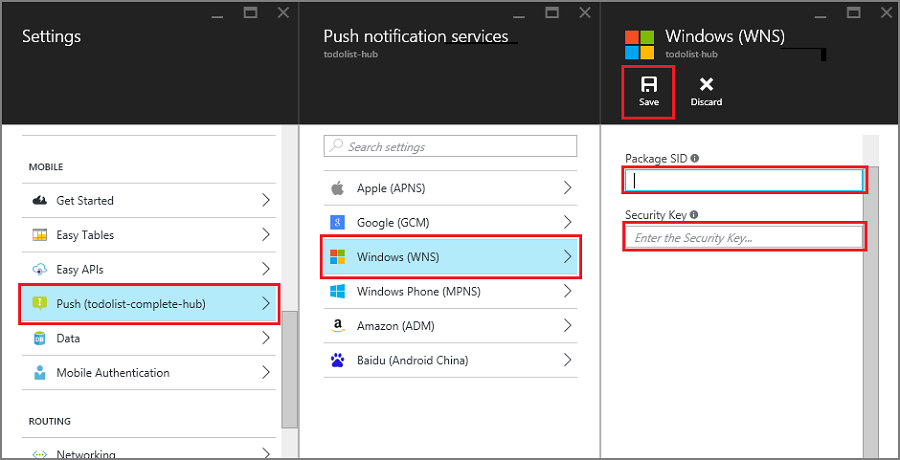 在门户中设置 WNS 密钥
