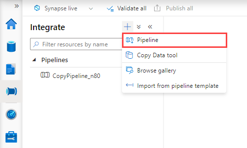 显示用于创建新管道的选择的屏幕截图。