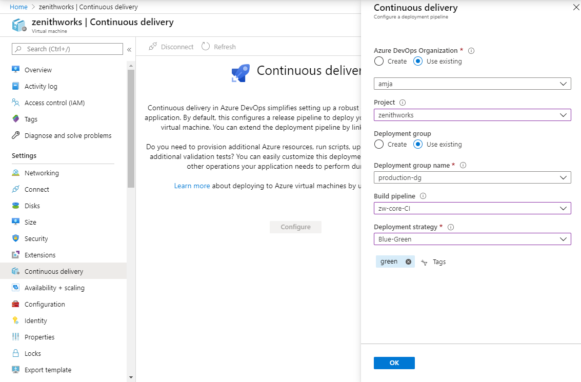 显示标记为绿色的蓝绿部署策略的屏幕截图。