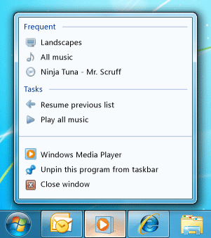 Windows Media Player 跳跃菜单