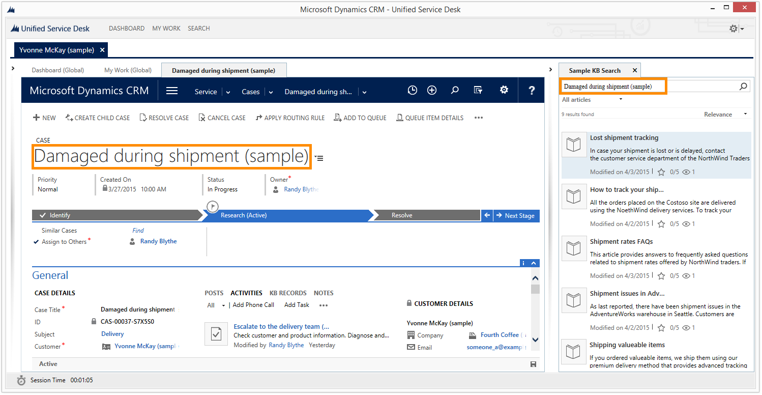 代理桌面中的“知识库搜索”窗格