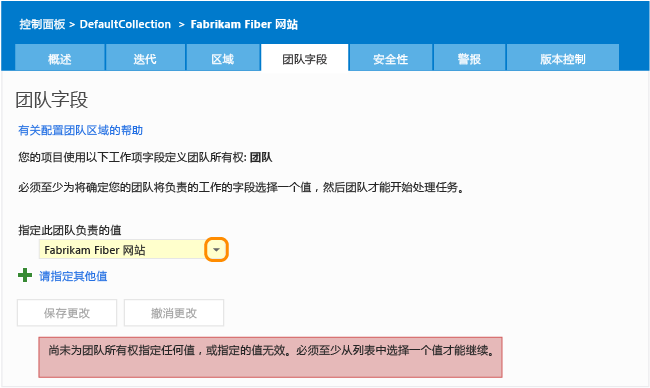 团队项目的未配置的团队字段