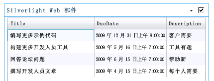 列出项目列表项的 Silverlight Web 部件