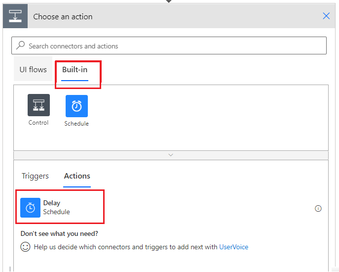 Select new delay action Select new delay action