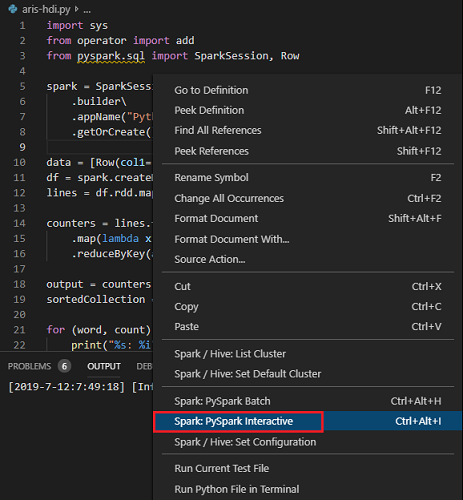 pyspark 交互式上下文菜单