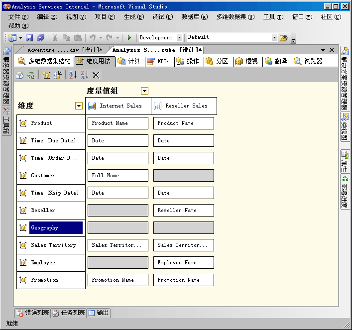 “地域”多维数据集维度的当前关系