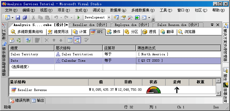 KPI 的值、目标和状态部分