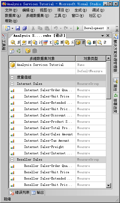 多维数据集设计器的“透视”窗格