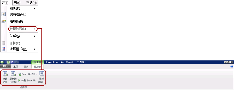 “链接表”选项卡映射到 Windows XP 菜单