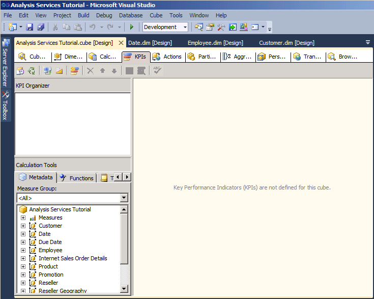 多维数据集设计器的KPI选项卡