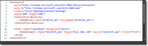 代码视图中的 VideoBrush
