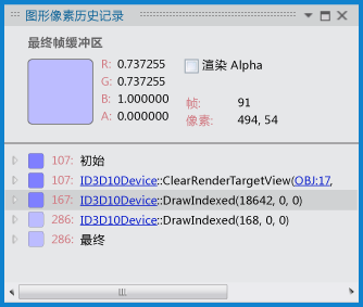 像素历史记录窗口显示相关绘制调用