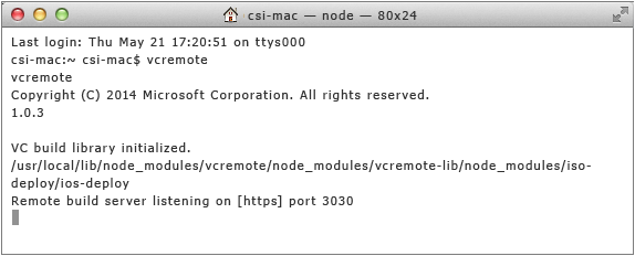 CPPMDD_common_vcremote Mac Terminal window running vcremote