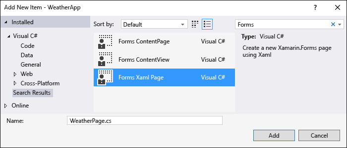 CrossPlat Xamarin FormsGuide 6 Adding a new Xamarin.Forms XAML page