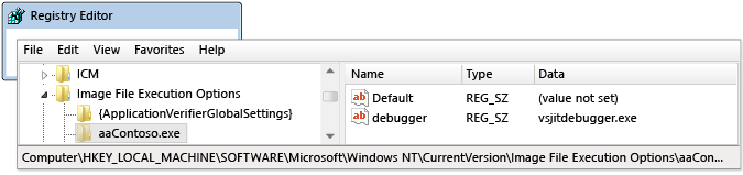 DBG_Execution_AutomaticStart_Result Automatic debugger start entry in regedit.exe