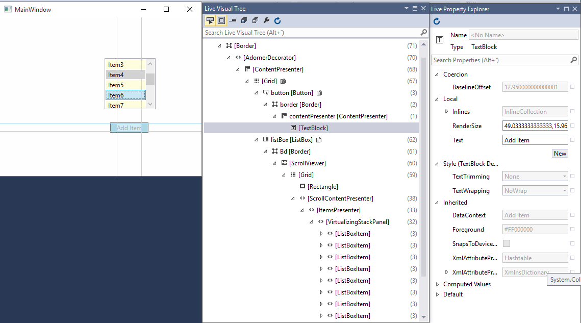 LiveVisualTreeLivePropertyViewer-DisplayLayout LivePropertyViewer in DisplayLayout