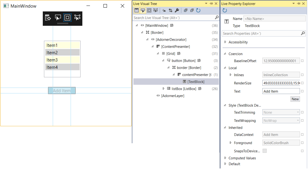 LiveVisualTreeLivePropertyViewer-DisplayLayout LivePropertyViewer in DisplayLayout