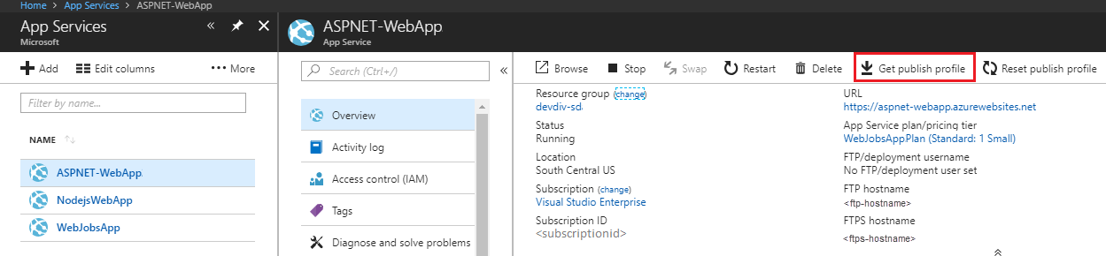 Get the publish profile