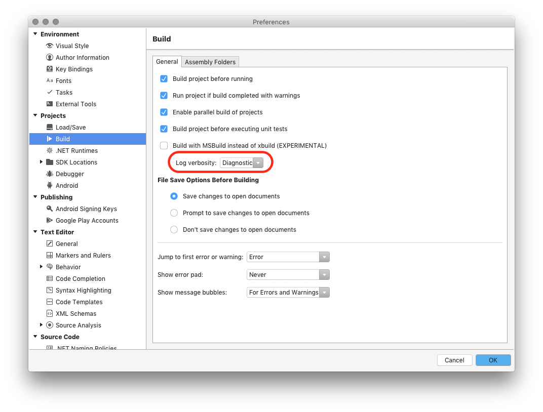 Setting the Log verbosity