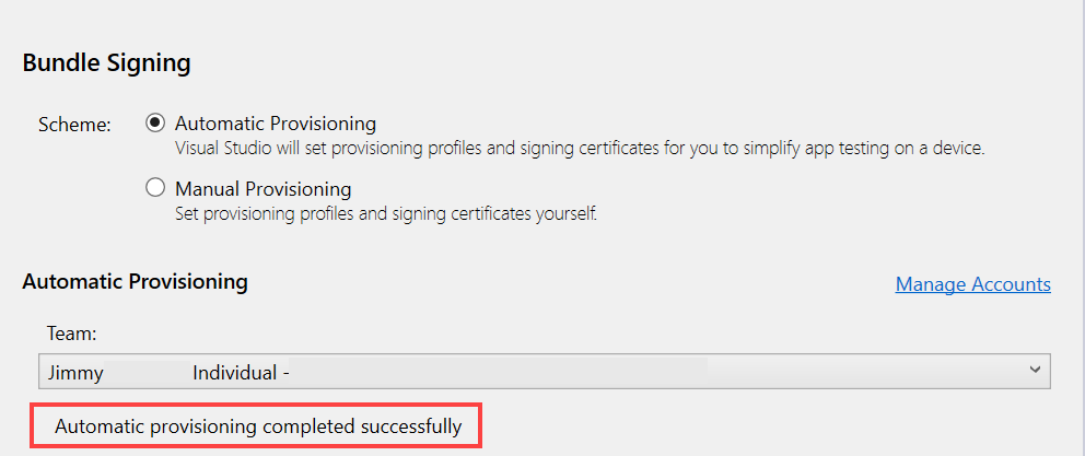 Screenshot of the bundle signing page highlighting the message