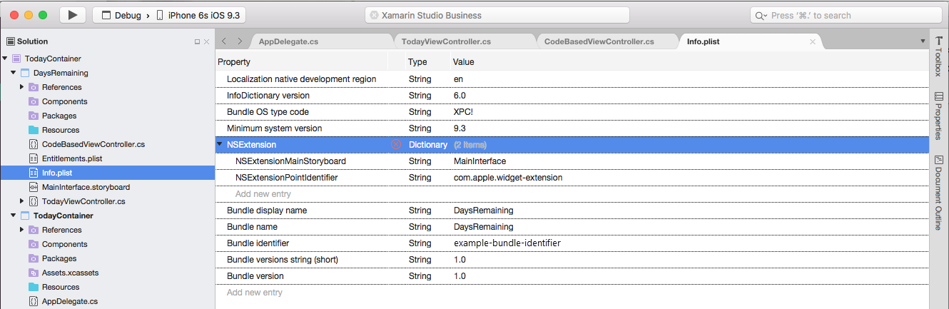 从屏幕底部选择源视图并打开 NSExtension 节点