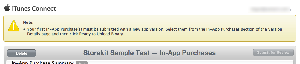 The iTunes Connect portal will prompt you to submit some products as well