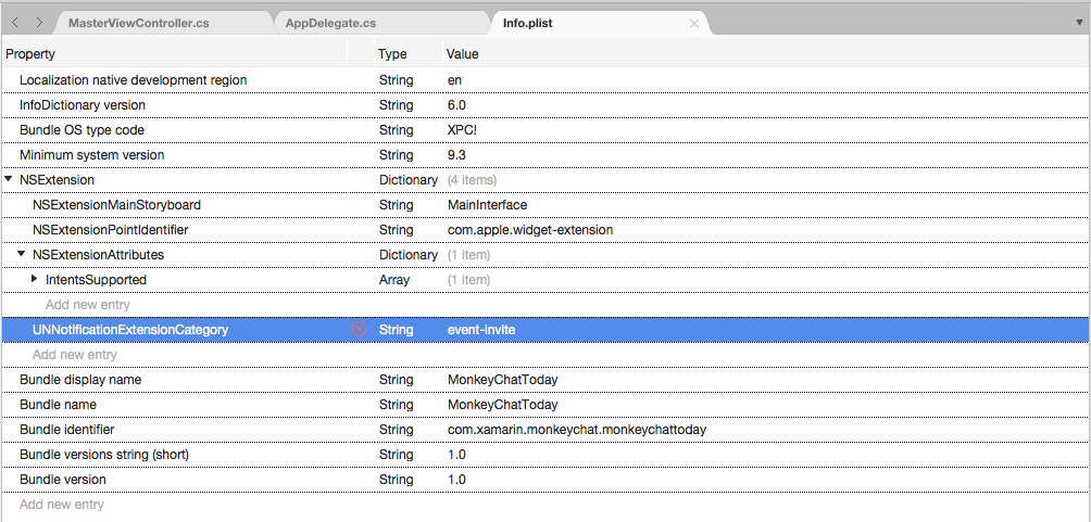 添加 UNNotificationExtensionCategory 键