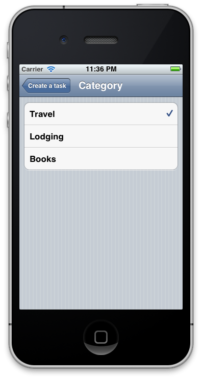 选择该行会导致应用程序导航到一个新屏幕,其中包含与枚举对应的行