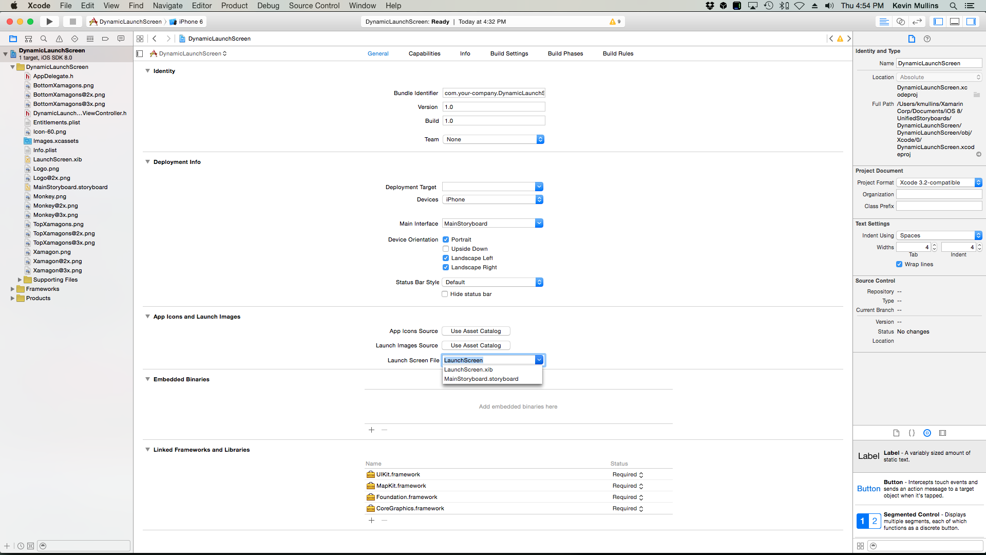 选择 LaunchScreen.xib