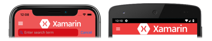 具有标题视图的 Shell 页 iOS 和 Android 上具有标题视图的 Shell 页的屏幕截图
