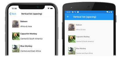 CollectionView 项间距 iOS 和 Android 上具有项间距的 CollectionView 的屏幕截图