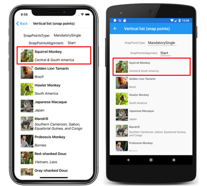 具有起始对齐点的 CollectionView 垂直列表 iOS 和 Android 上具有起始对齐点的 CollectionView 垂直列表的屏幕截图
