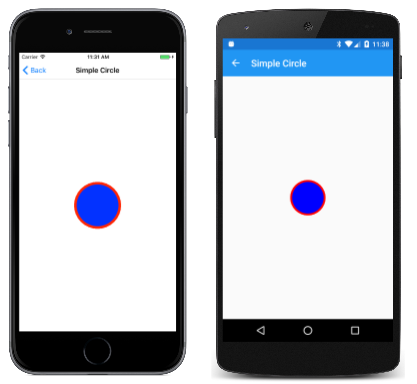 “Simple Circle”页面的三重屏幕截图