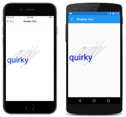 倾斜阴影文本页面的屏幕截图(包含三部分),其中包含采用下伸形式的变形词