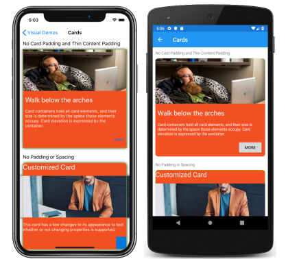 使用默认呈现器的视图 iOS 和 Android 上默认呈现器的屏幕截图