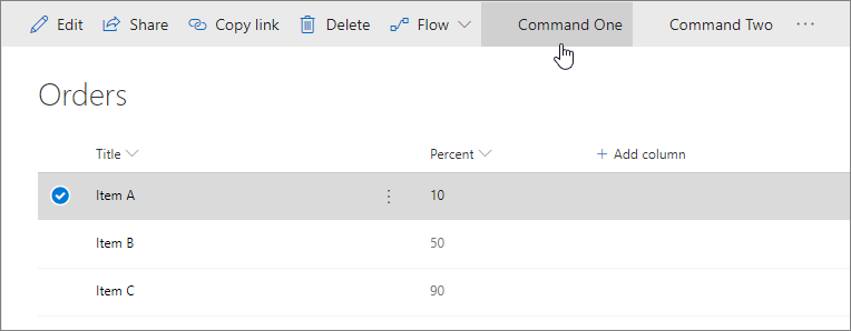 正在选择“命令一”的屏幕截图,其中突出显示了“项 A”顺序。