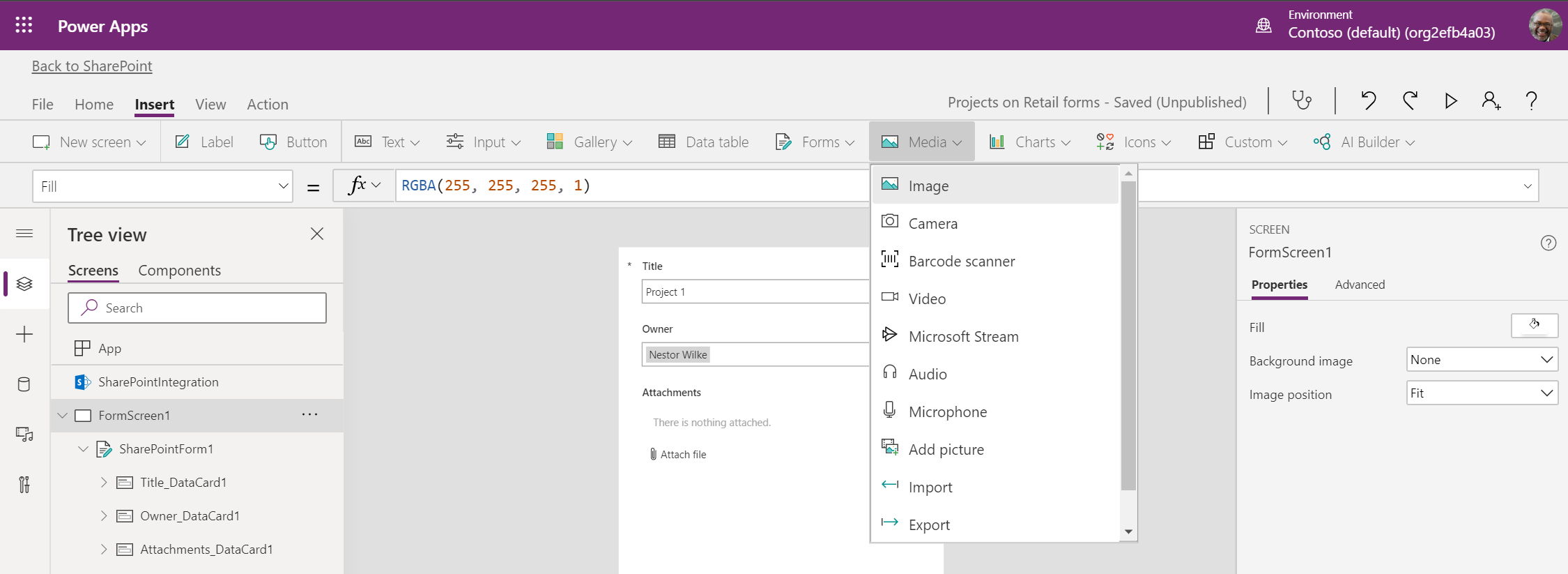 在 Power Apps studio 中添加图像