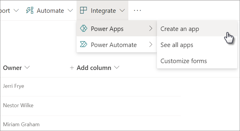 从项目列表创建自定义窗体