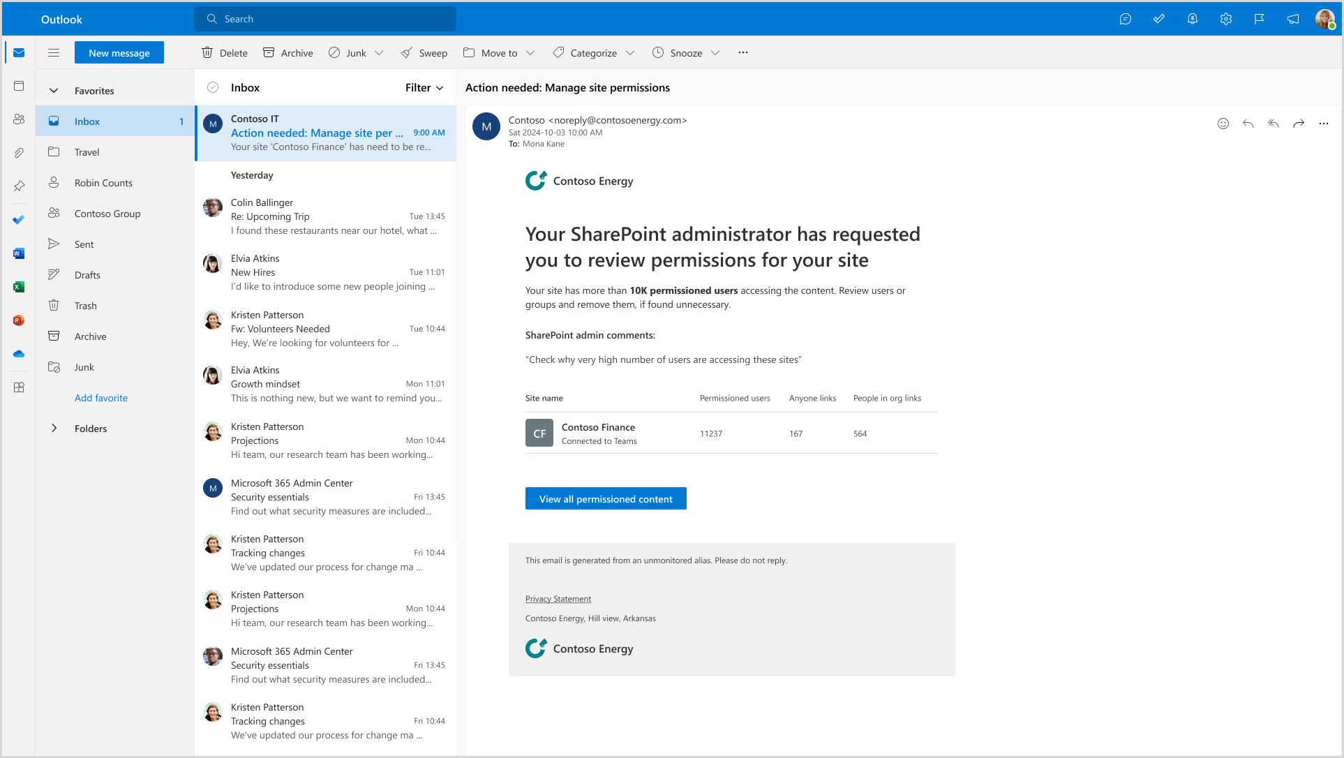 显示过去 28 天内报告电子邮件通知中的共享链接的屏幕截图。